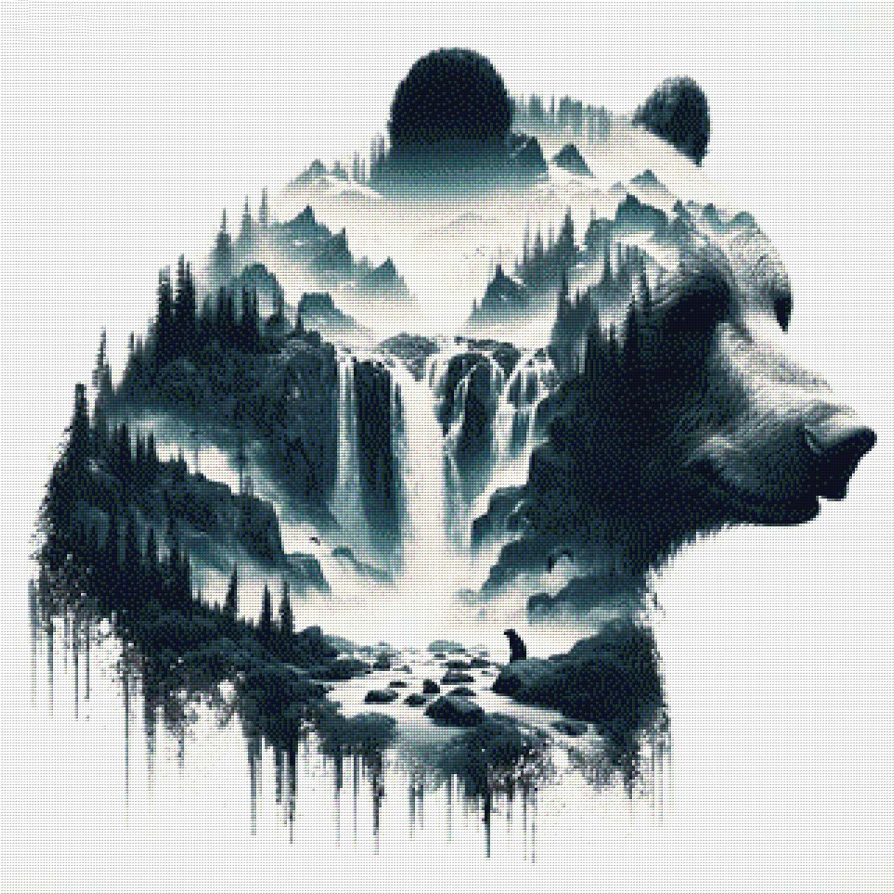 Wildquell, Gebirge mit Wasserfall im Bär - Diamond Painting