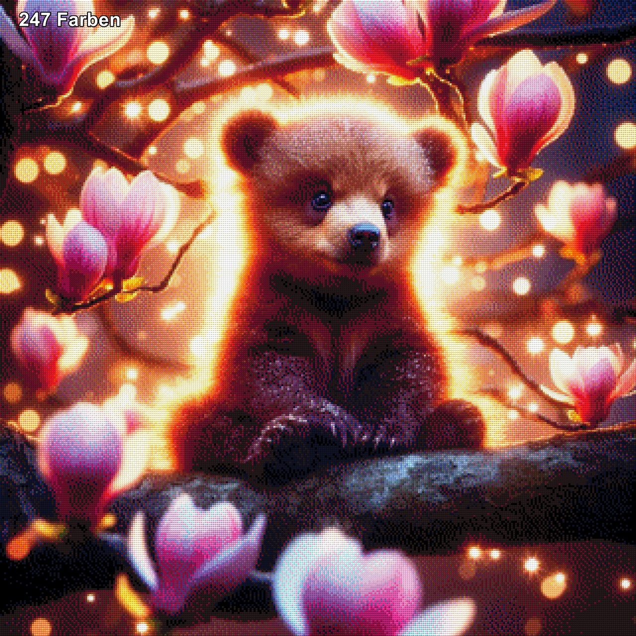 Blütenbärchen, Bärenbaby im Magnolienbaum - Diamond Painting