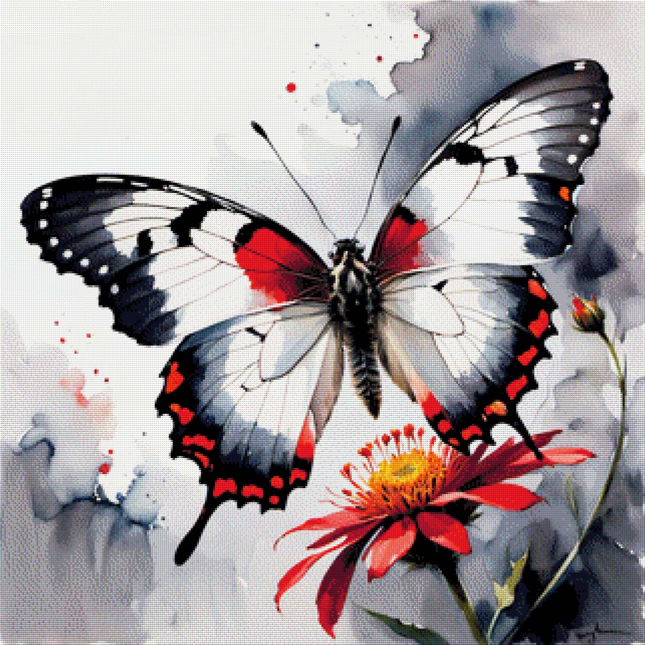 Schmetterling Rot/Weiß - Diamond Painting