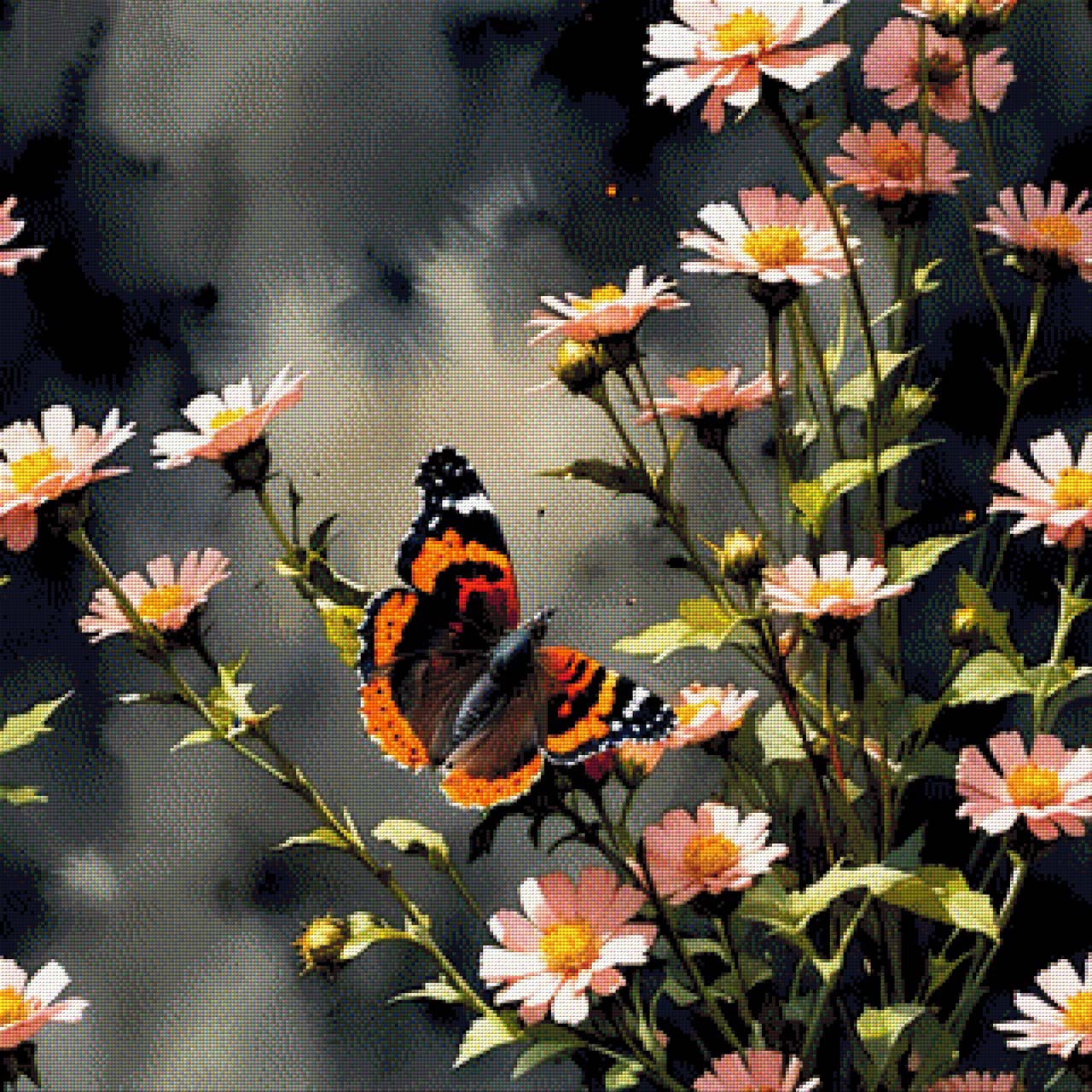 Schmetterling in Blumenwiese - Diamond Painting