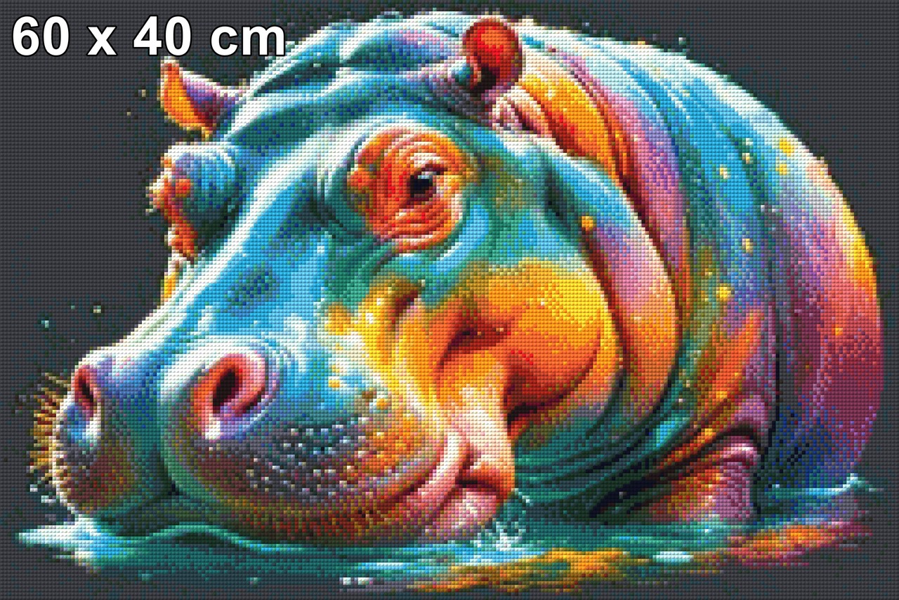 Buntes Hippo - Diamond Painting