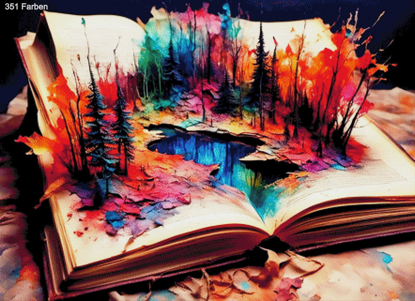 Regenbogenforst, Buch mit buntem Wald - Diamond Painting