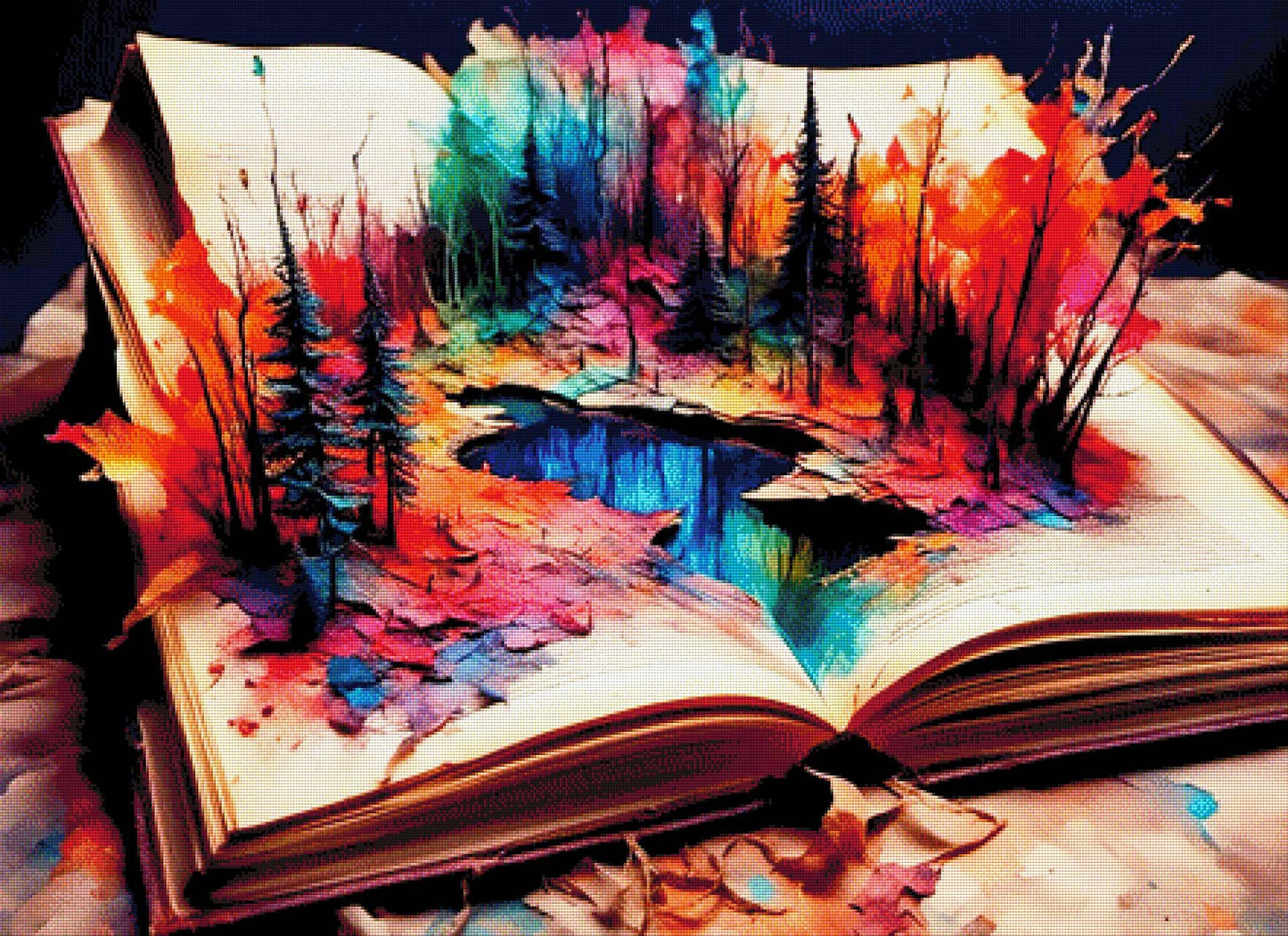 Regenbogenforst, Buch mit buntem Wald - Diamond Painting