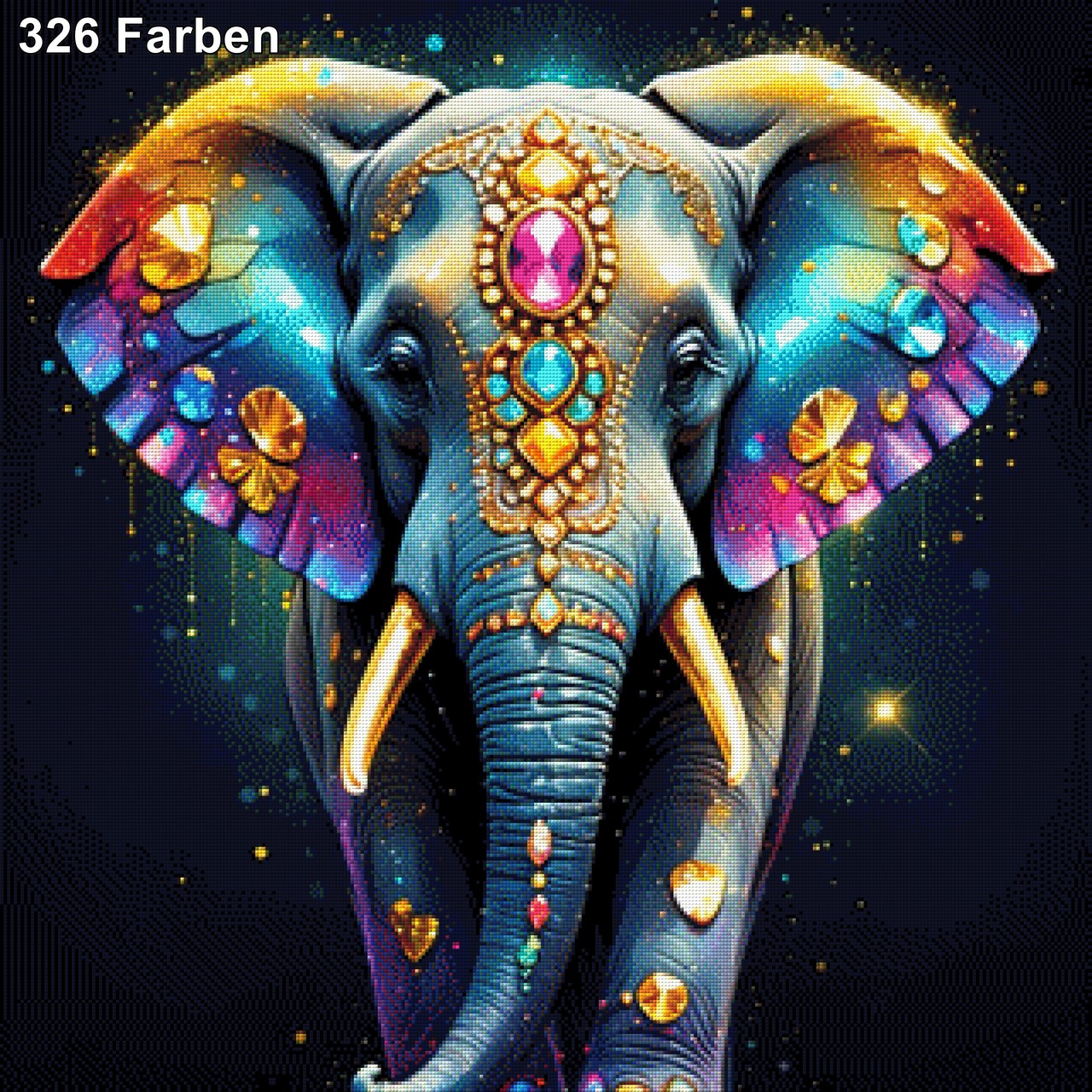 Elefantasia, geschmückter Elefant - Diamond Painting
