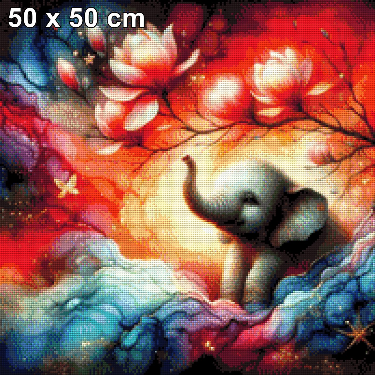 Elefantenbaby unter Magnolienbaum - Diamond Painting