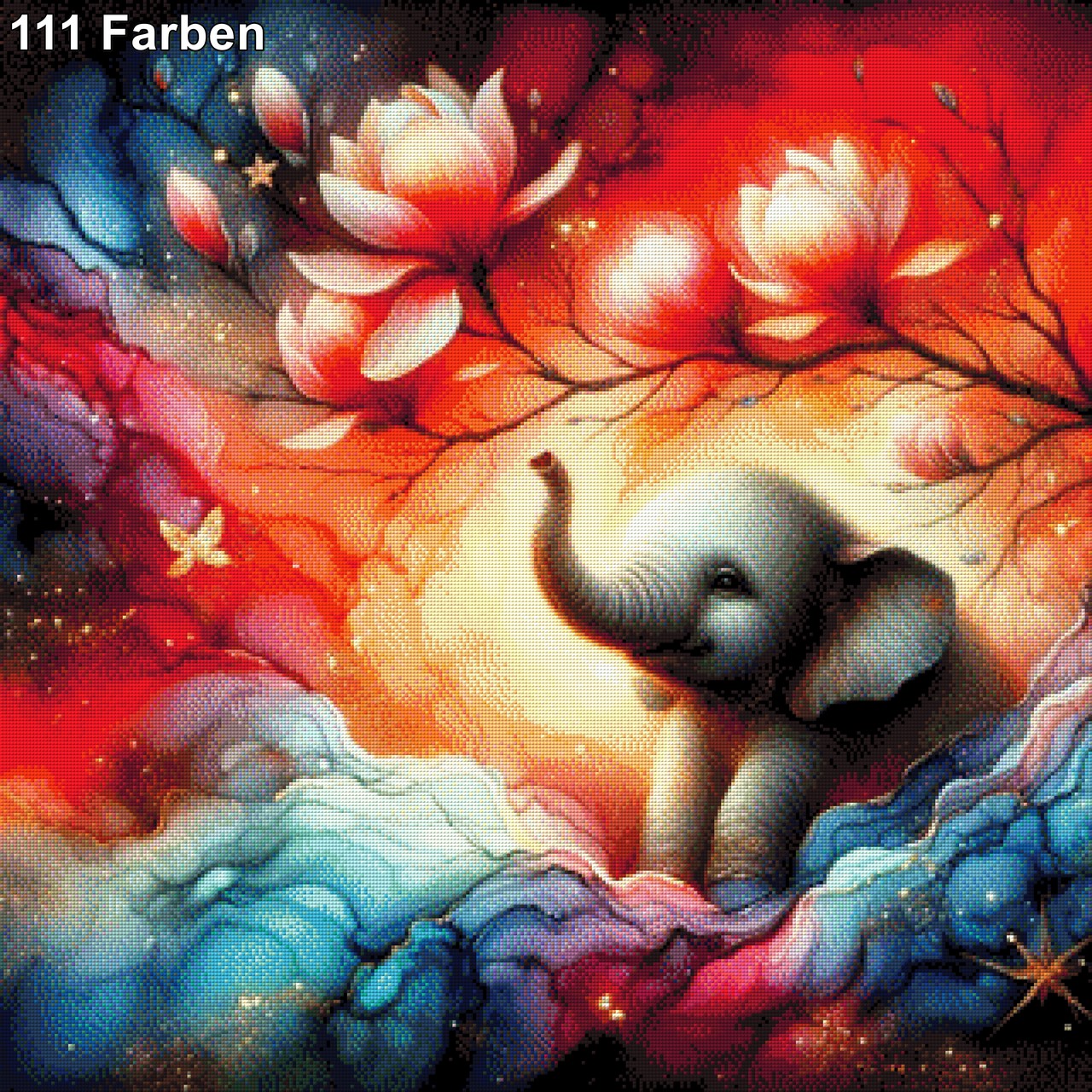 Elefantenbaby unter Magnolienbaum - Diamond Painting