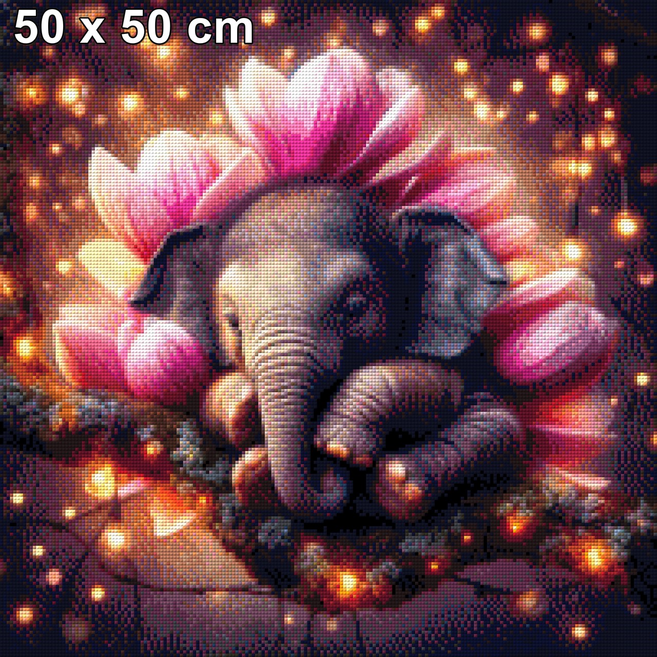 Blütenwiege, Elefantenbaby mit Magnolienkranz - Diamond Painting