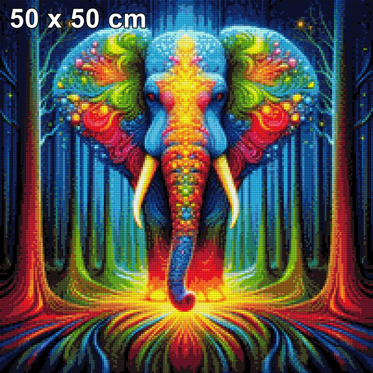 Farbenwald-Riese, Bunter Elefant im Wald - Diamond Painting