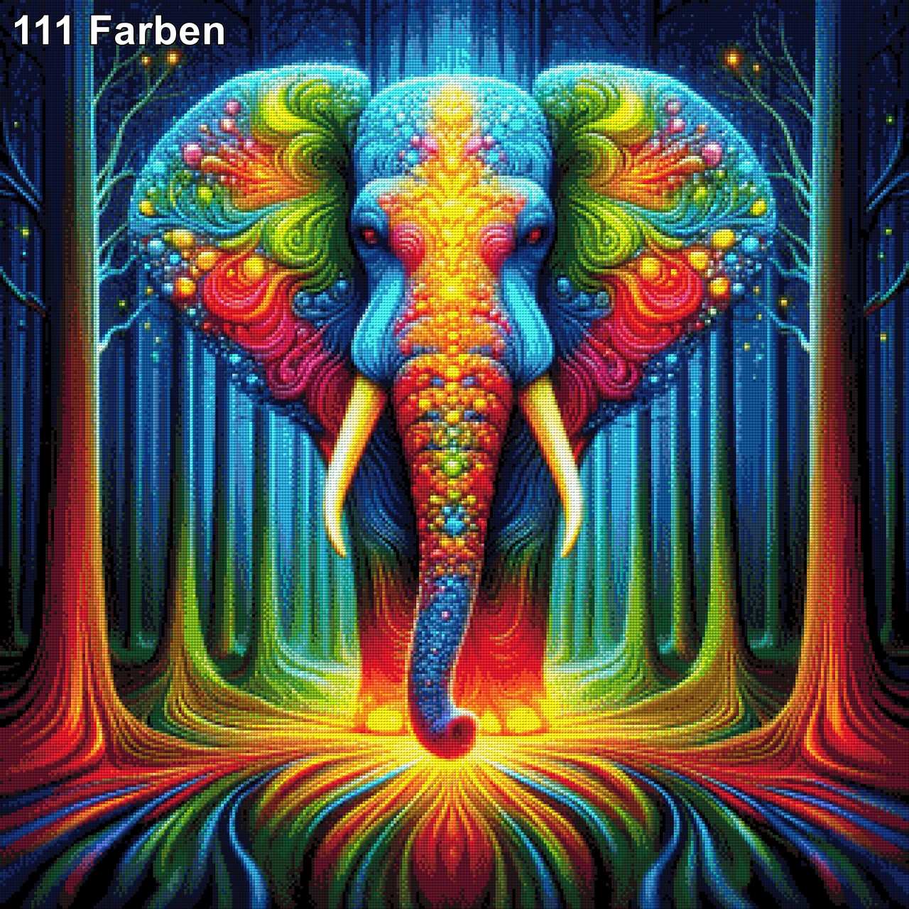 Farbenwald-Riese, Bunter Elefant im Wald - Diamond Painting