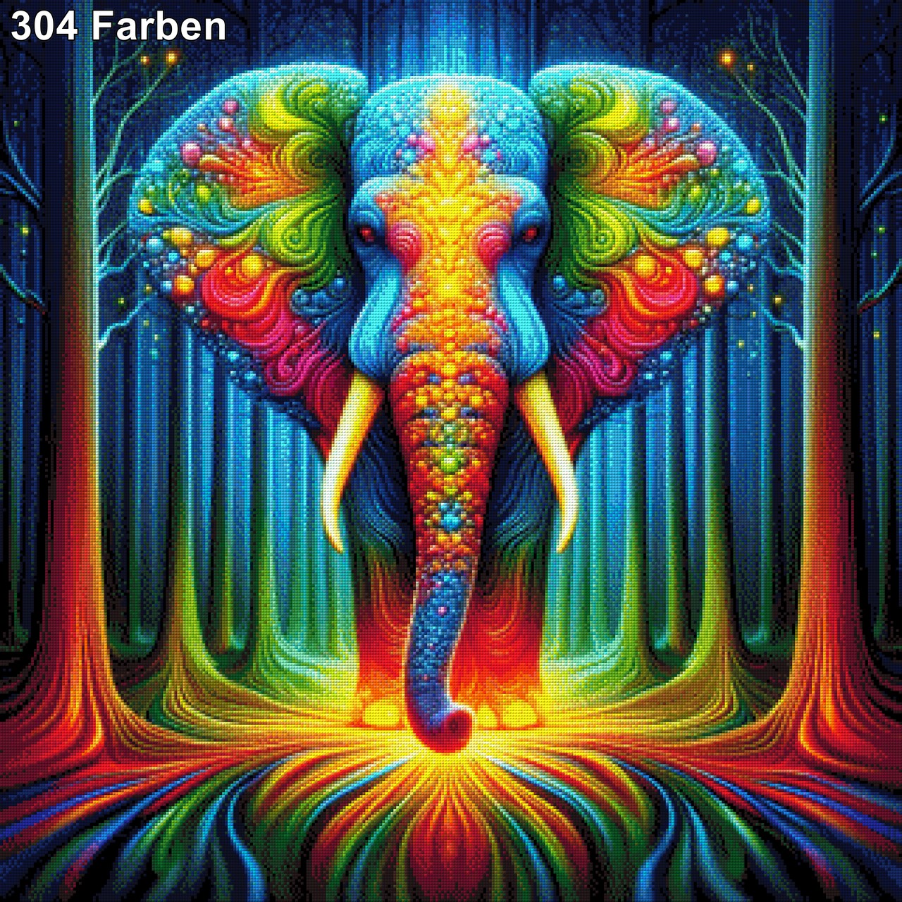 Farbenwald-Riese, Bunter Elefant im Wald - Diamond Painting