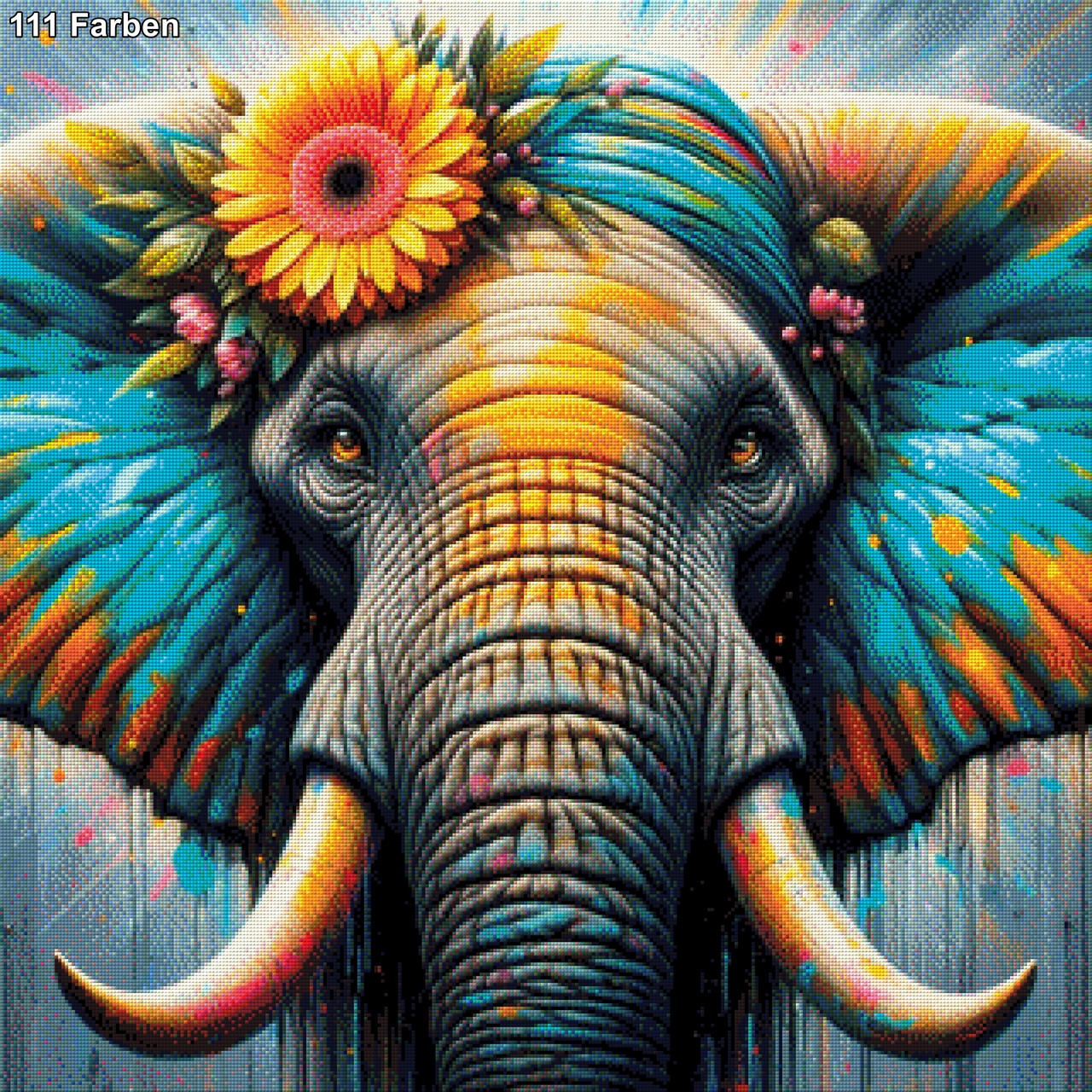 Elefantendame Ella mit Blümchen - Diamond Painting