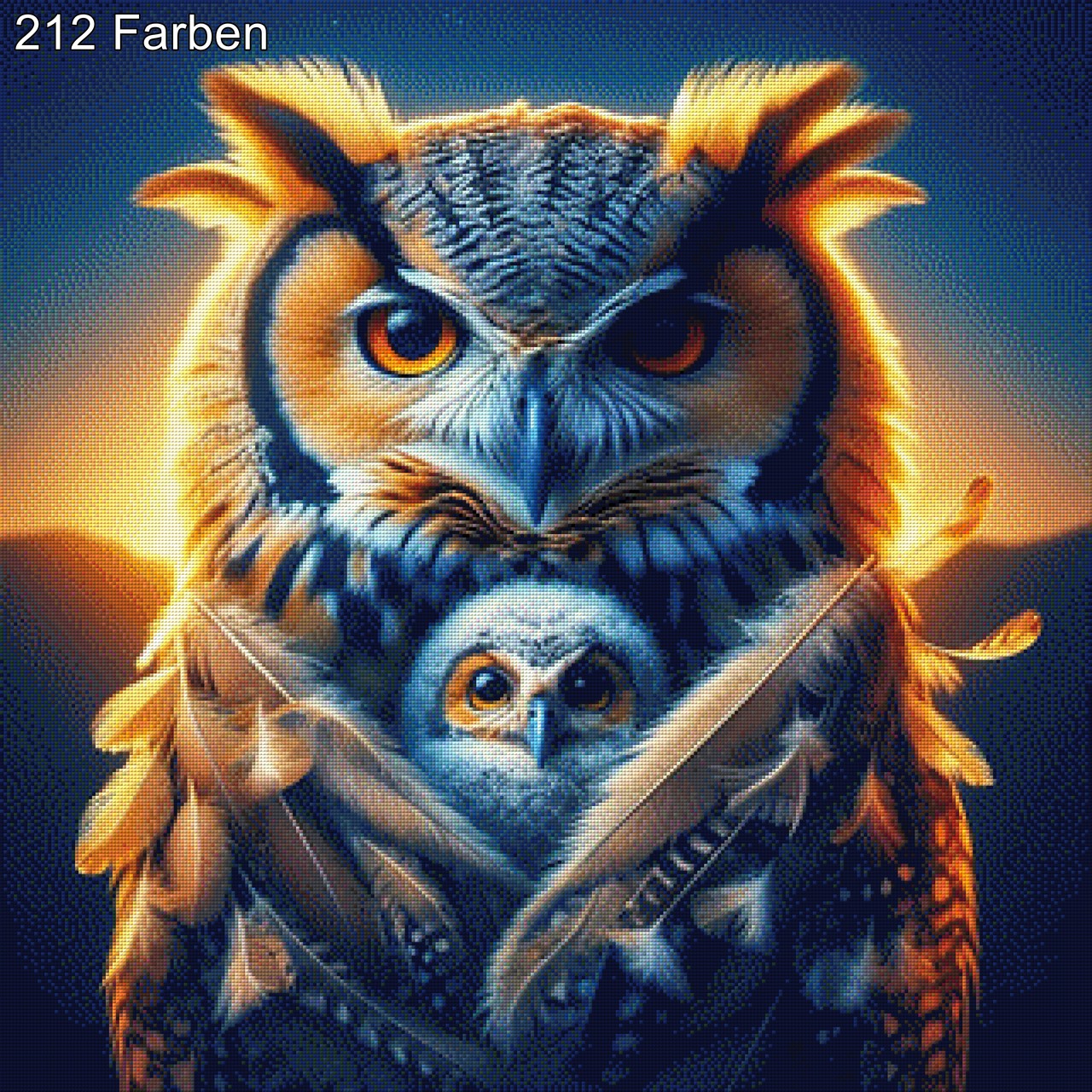 Nestwärme, Eule mit Baby - Diamond Painting