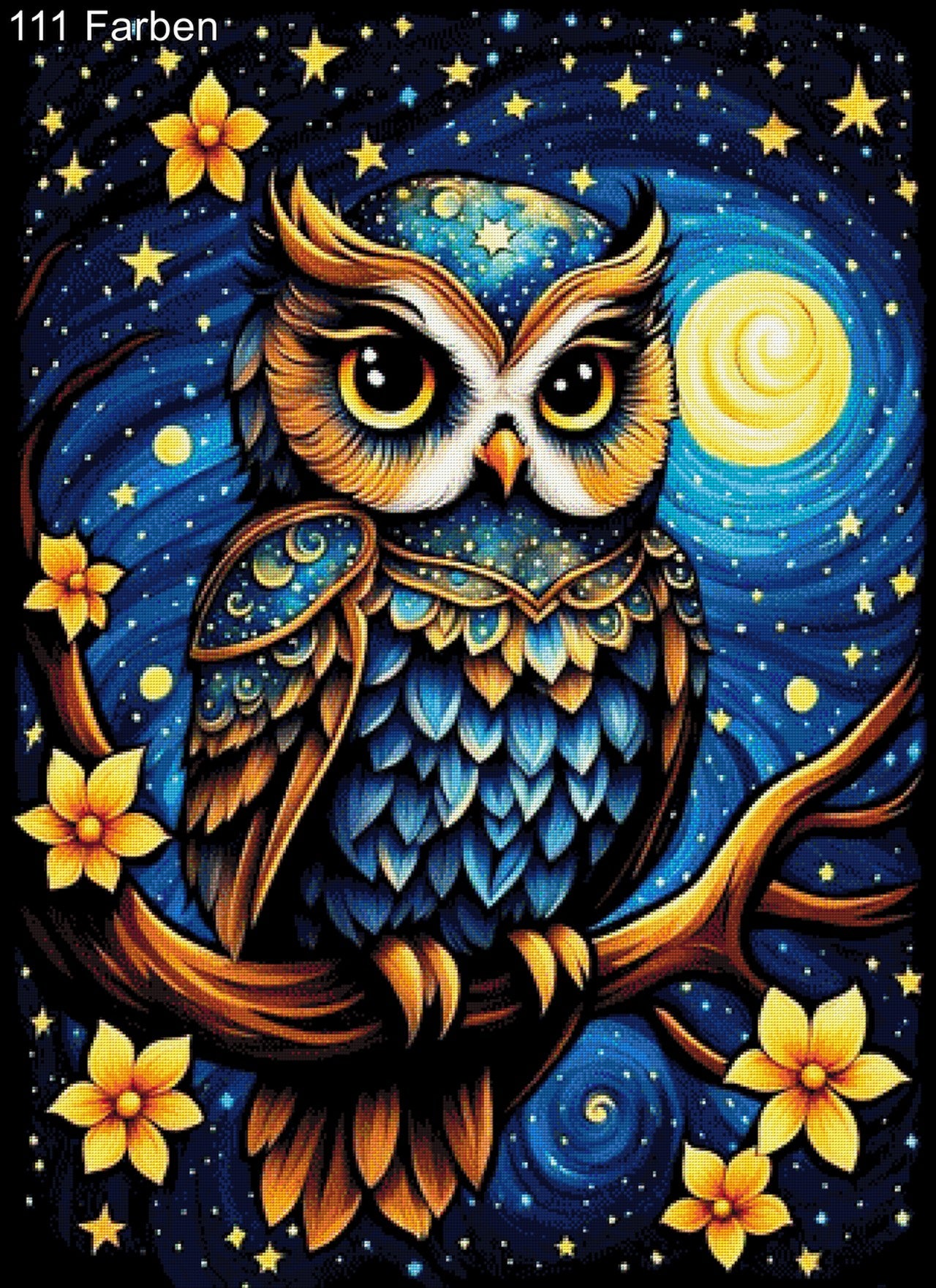 Sternenwächter, Eule im Van Gogh Stil - Diamond Painting