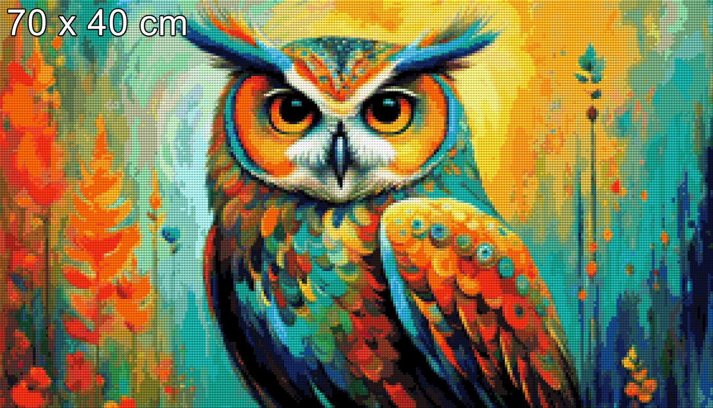 Farbfeder, bunte Eule - Diamond Painting