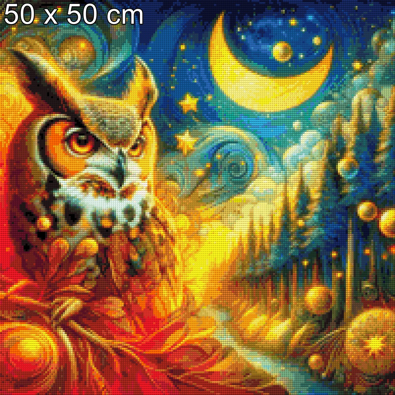 Nachtschwung, Eule in Van Gogh Stil - Diamond Painting