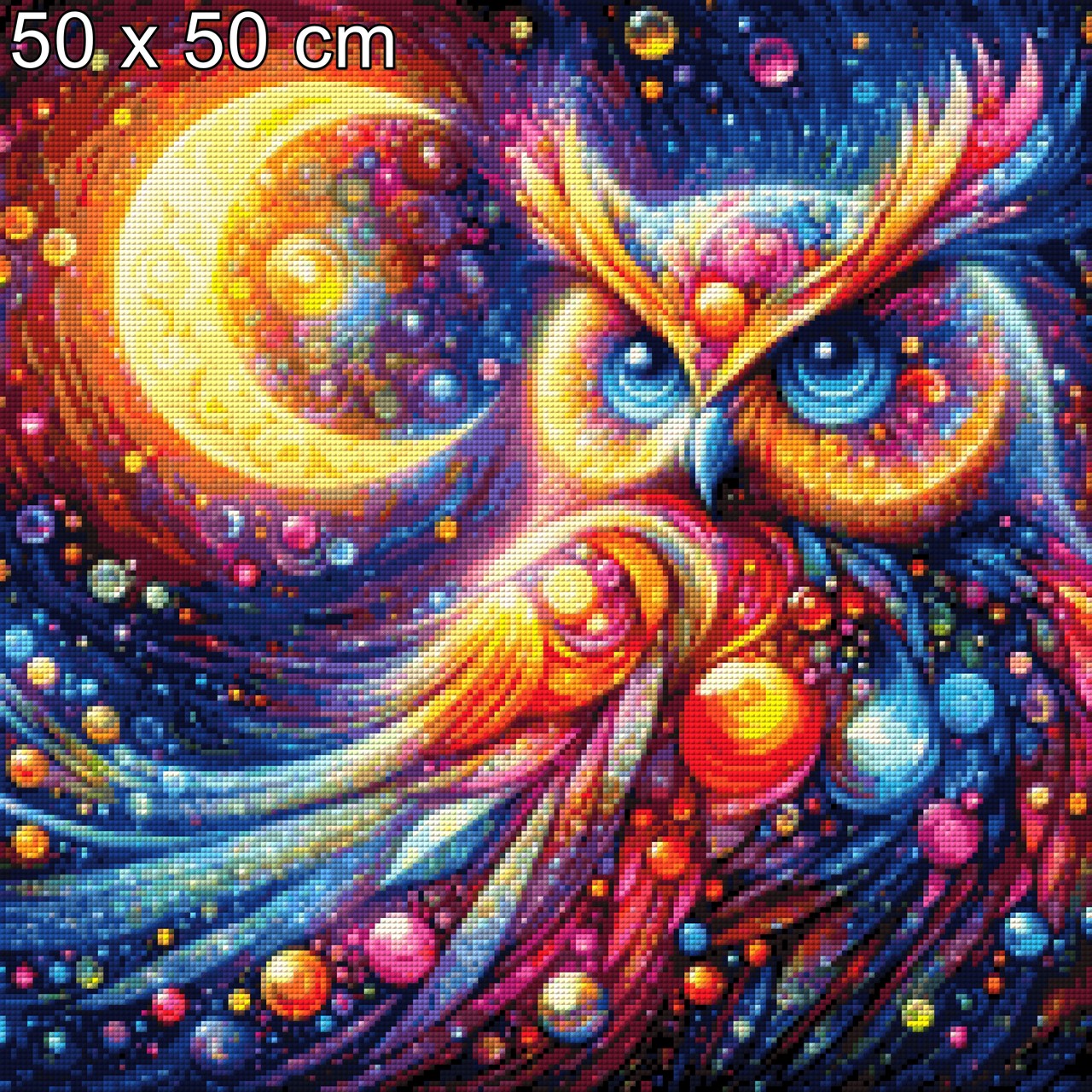 Sternenbunt, bunte Eule bei Nacht - Diamond Painting