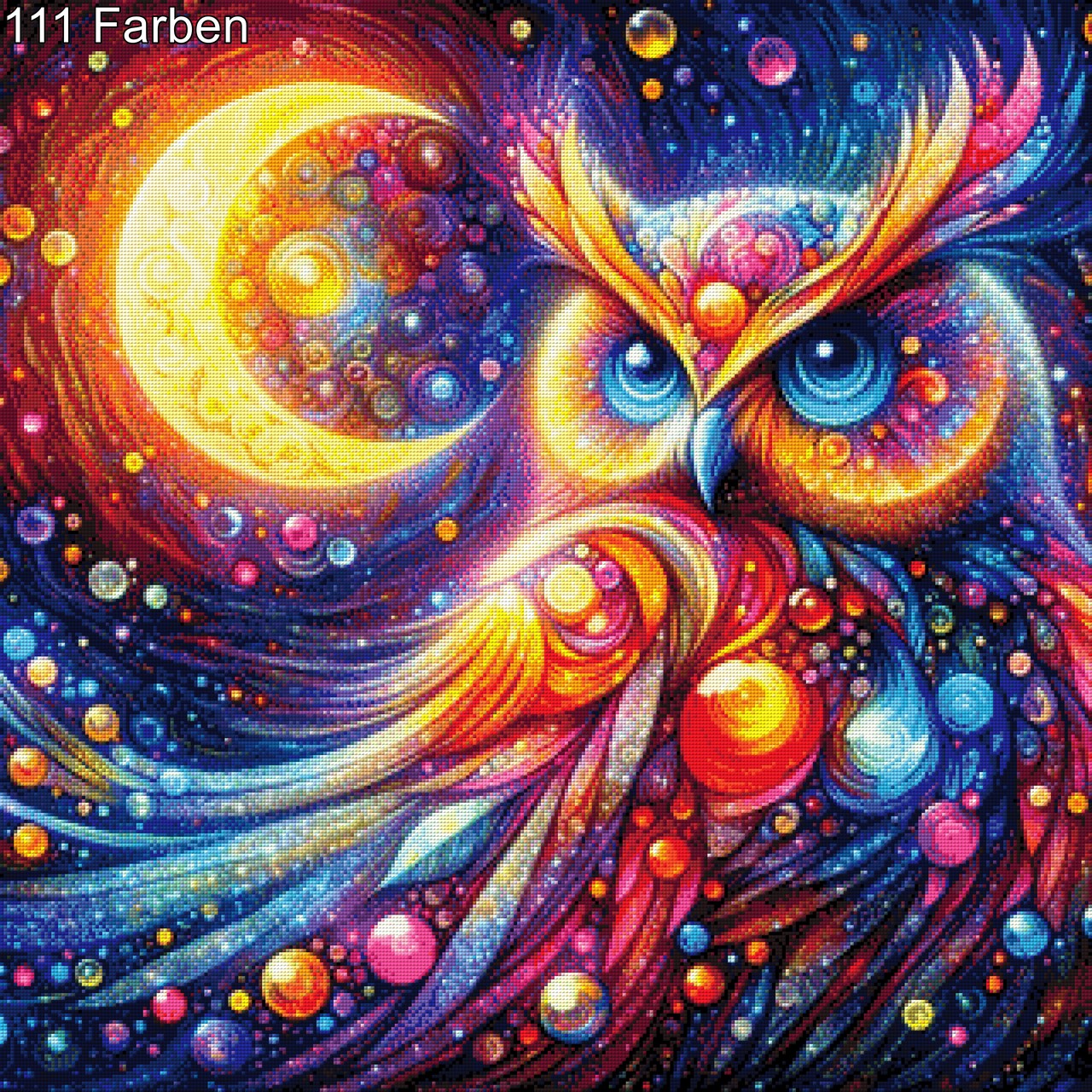 Sternenbunt, bunte Eule bei Nacht - Diamond Painting