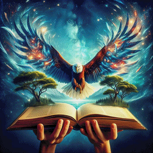 Gedankenflug, Adler liest Buch - Diamond Painting