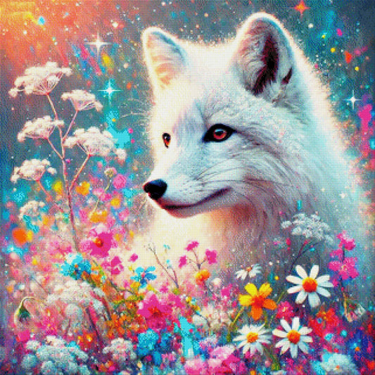 Schneeblume, Polarfuchs im Blütenmeer - Diamond Painting
