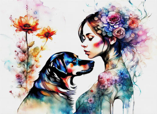 Jacky & Marlene, Frau mit Hund - Diamond Painting