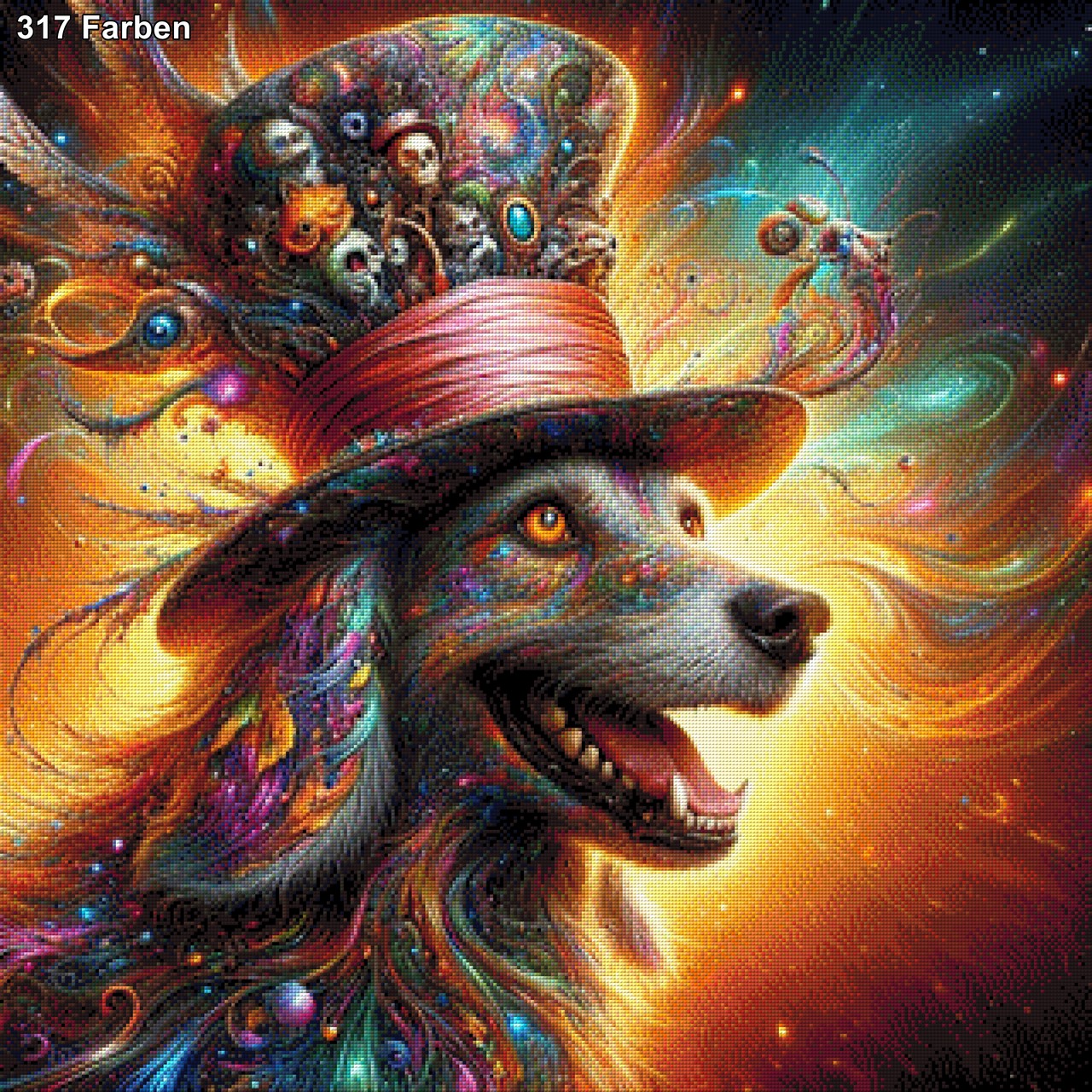 Gothikwuffi, Hund mit Skull-Zylinder - Diamond Painting