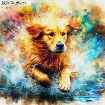 Hund Karlchen in Farbpfütze - Diamond Painting