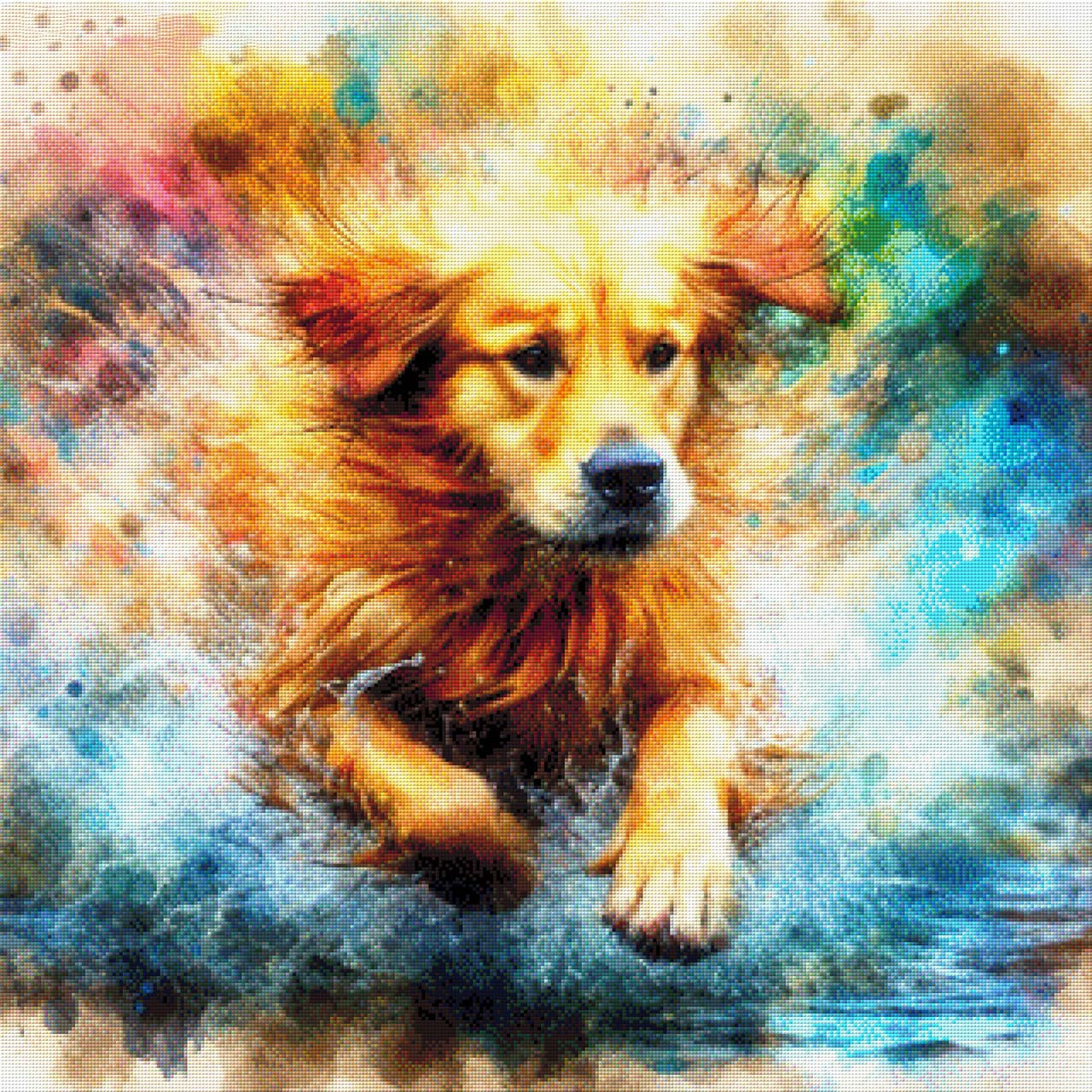 Hund Karlchen in Farbpfütze - Diamond Painting