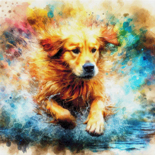 Hund Karlchen in Farbpfütze - Diamond Painting