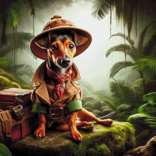 Abenteuerpfote, Dackel auf Safari - Diamond Painting