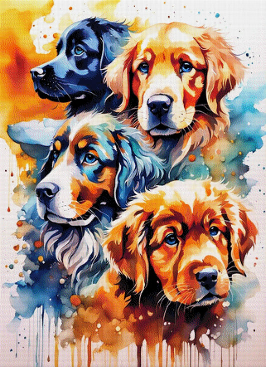 Vier Hundefreunde - Diamond Painting