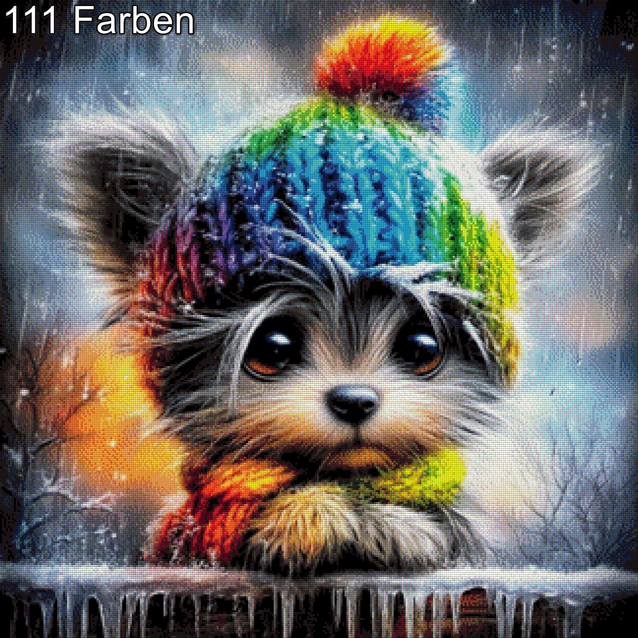 Diamond Painting Hund mit Mütze Winter
