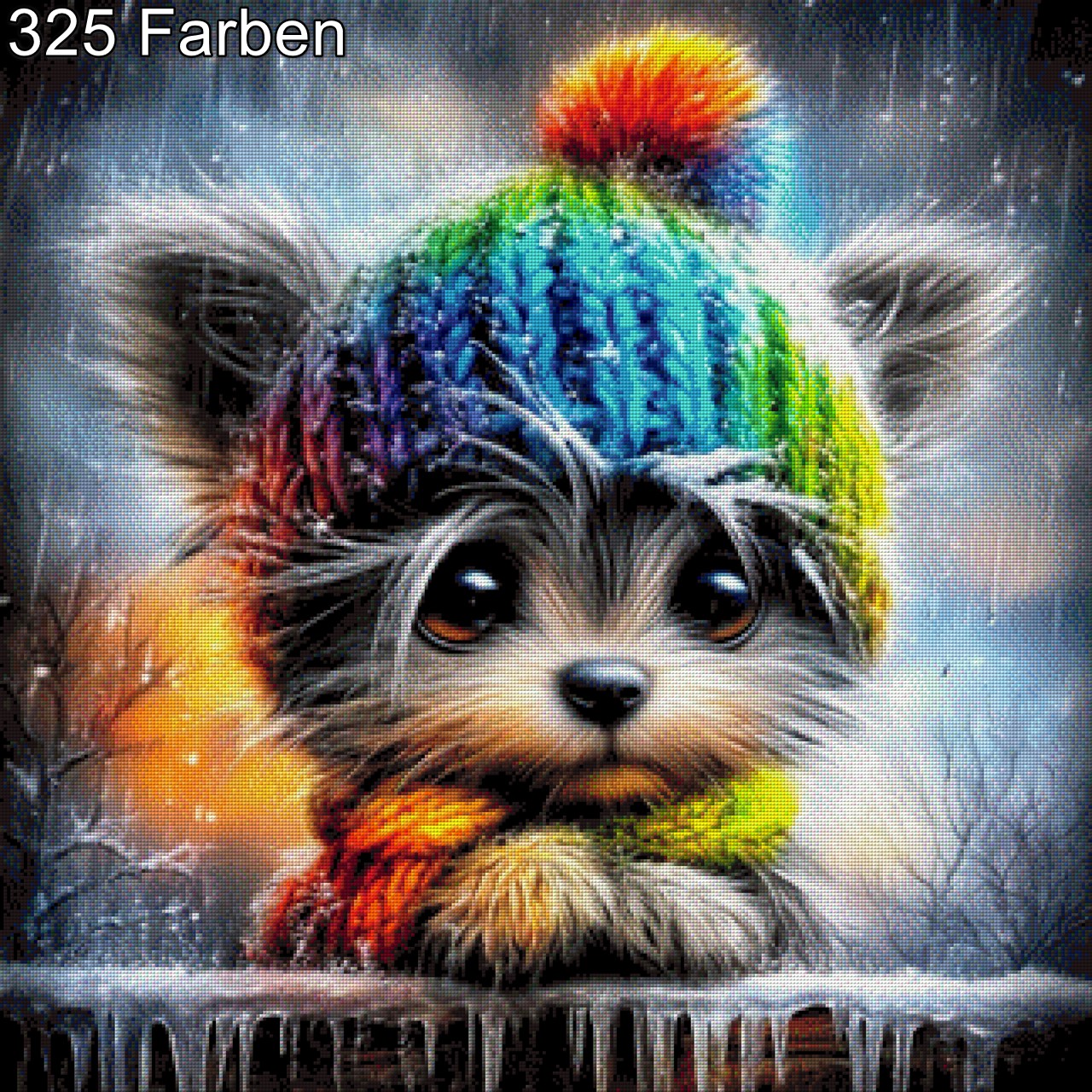 Diamond Painting Hund mit Mütze Winter 