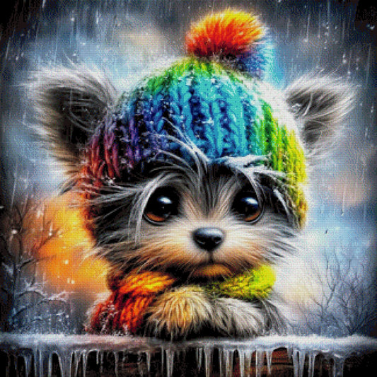 Diamond Painting Hund mit Mütze Winter 