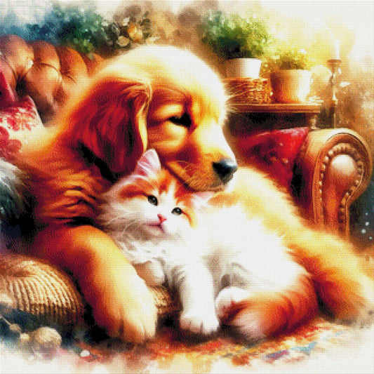 Kuschelkumpel, Hund & Katze  - Diamond Painting