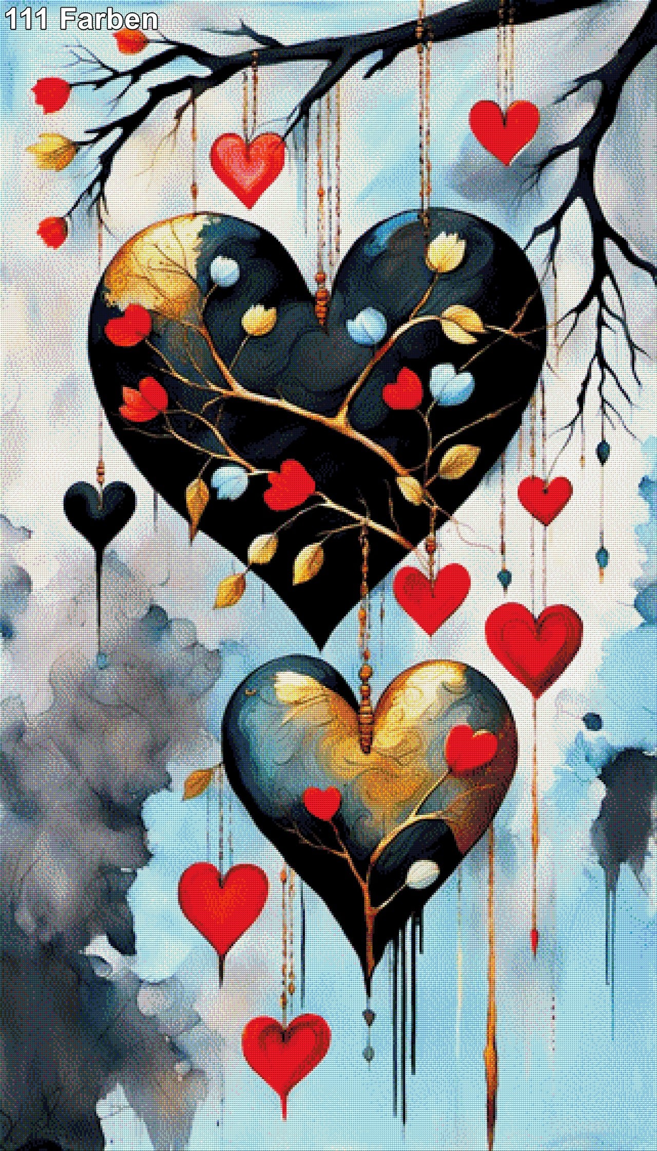 Astliebe, Große Herzen am Baum - Diamond Painting