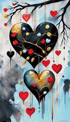 Astliebe, Große Herzen am Baum - Diamond Painting