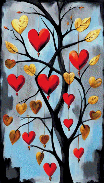 Herzblattbaum, Herzen am Baum - Diamond Painting