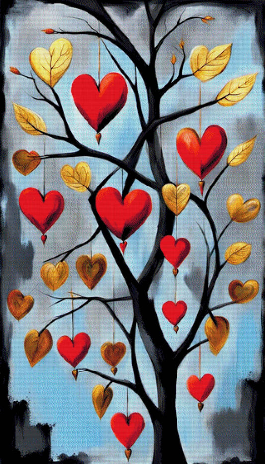 Herzblattbaum, Herzen am Baum - Diamond Painting