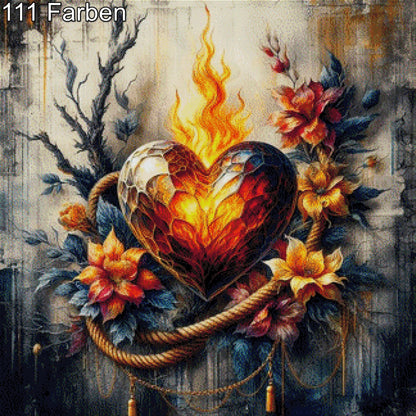 Herz in Flammen - Diamond Painting