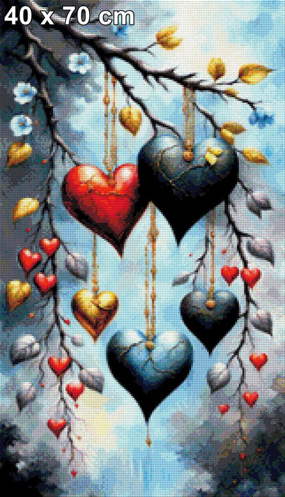 Astpoesie, Herzen am Ast - Diamond Painting