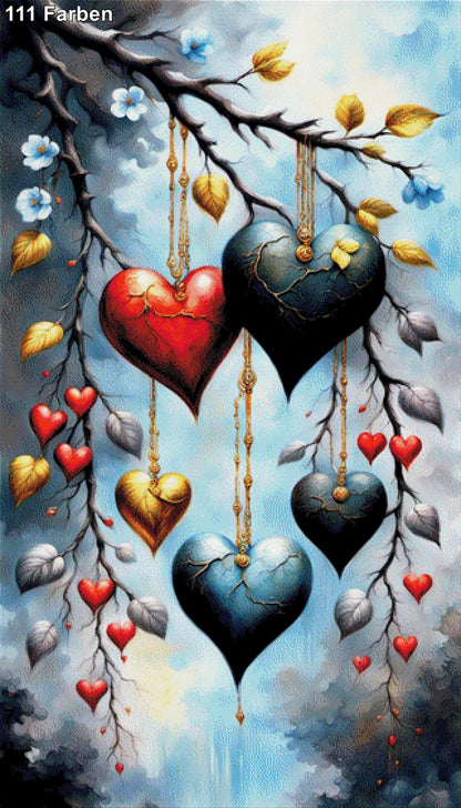 Astpoesie, Herzen am Ast - Diamond Painting