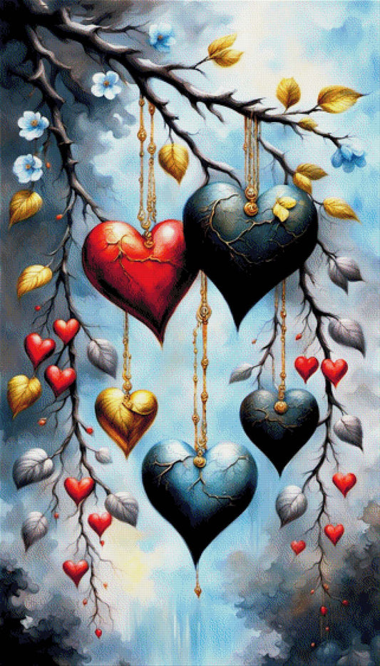 Astpoesie, Herzen am Ast - Diamond Painting