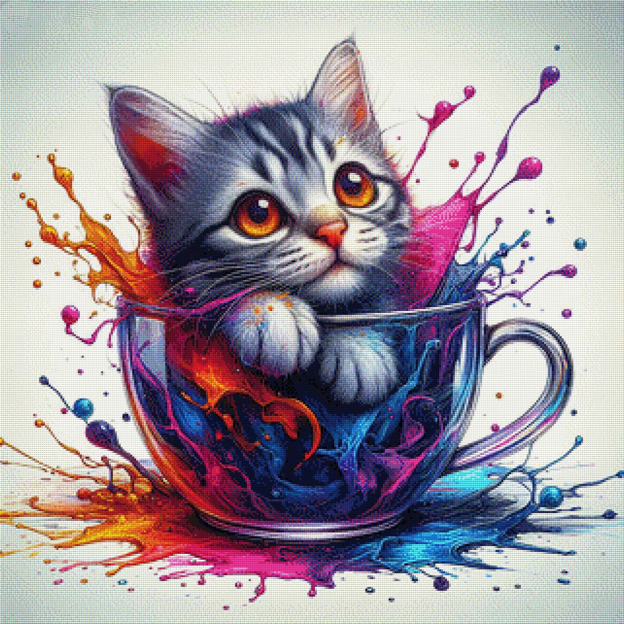Katze in Tasse Rot - Diamond Painting