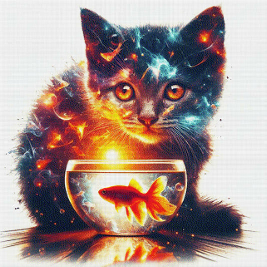 Katze mit Goldfisch - Diamond Painting