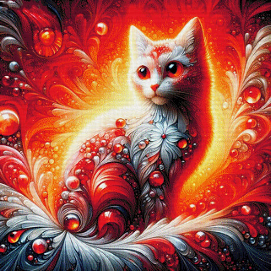 Katze in Rot - Diamond Painting