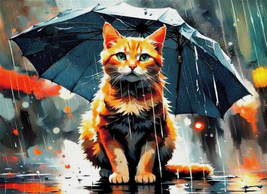 Katze im Regen - Diamond Painting