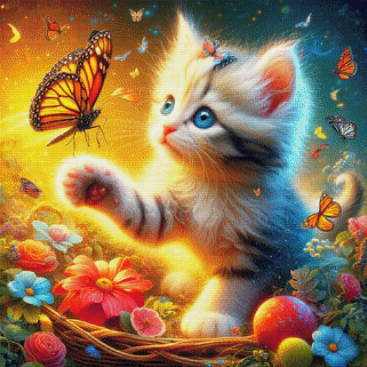 Katze mit Schmetterlinge - Diamond Painting