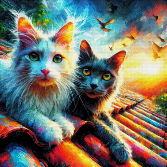 Mimmi und Philli auf dem Dach - Diamond Painting