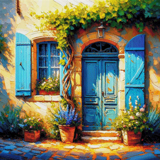 Haus mit blauer Tür - Diamond Painting