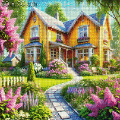 Diamond Painting Landschaft gelbes Haus